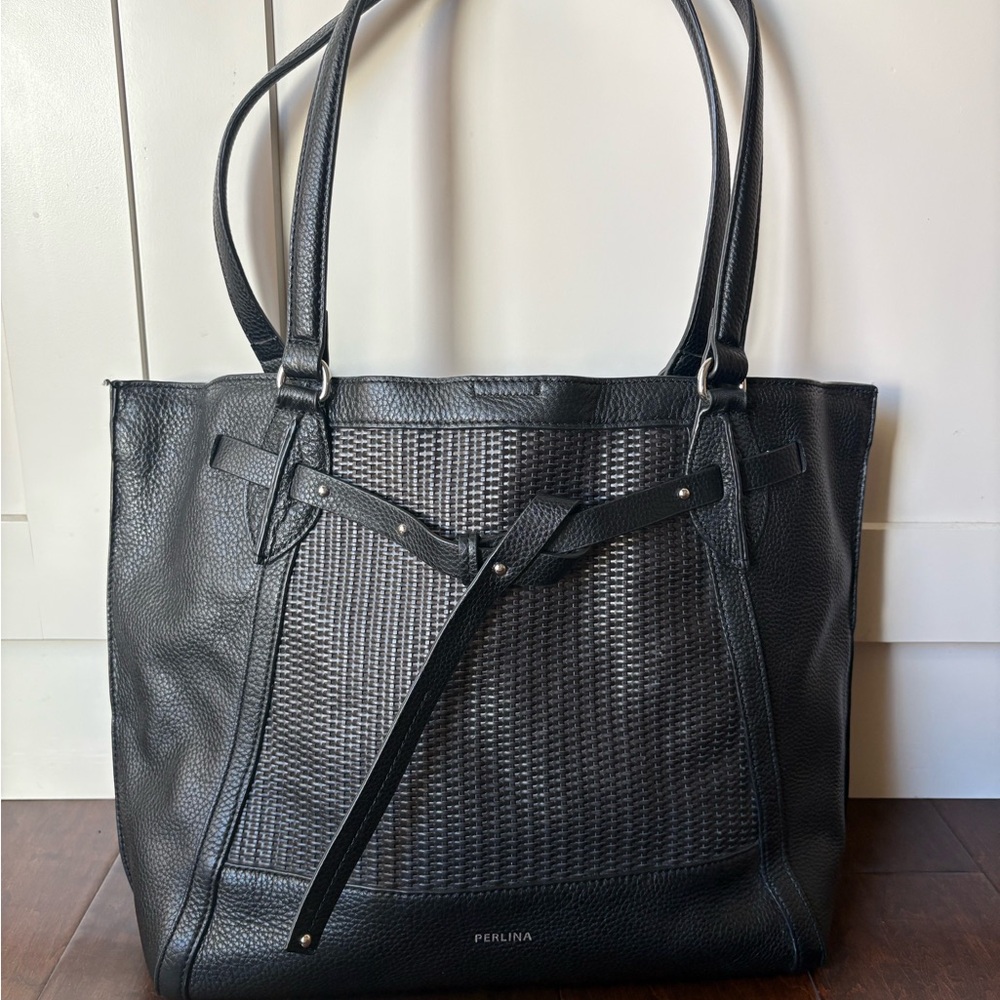 Perlina Black Textured Women's Tote